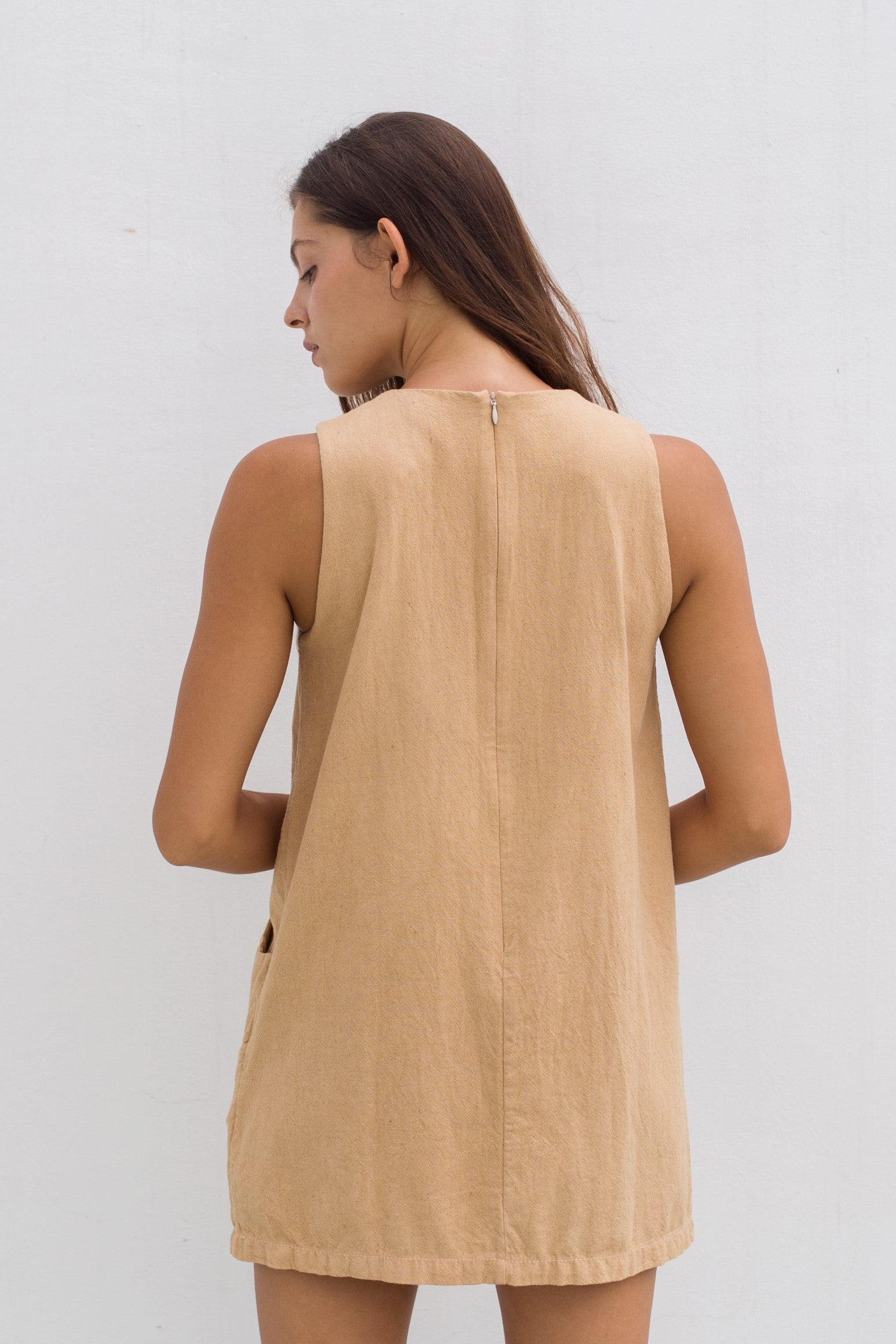 Retro dress cotton bisque beige / sea green / crocodile green Zenzen Bali Retro dress cotton bisque beige / sea green / crocodile green Zenzen Bali
