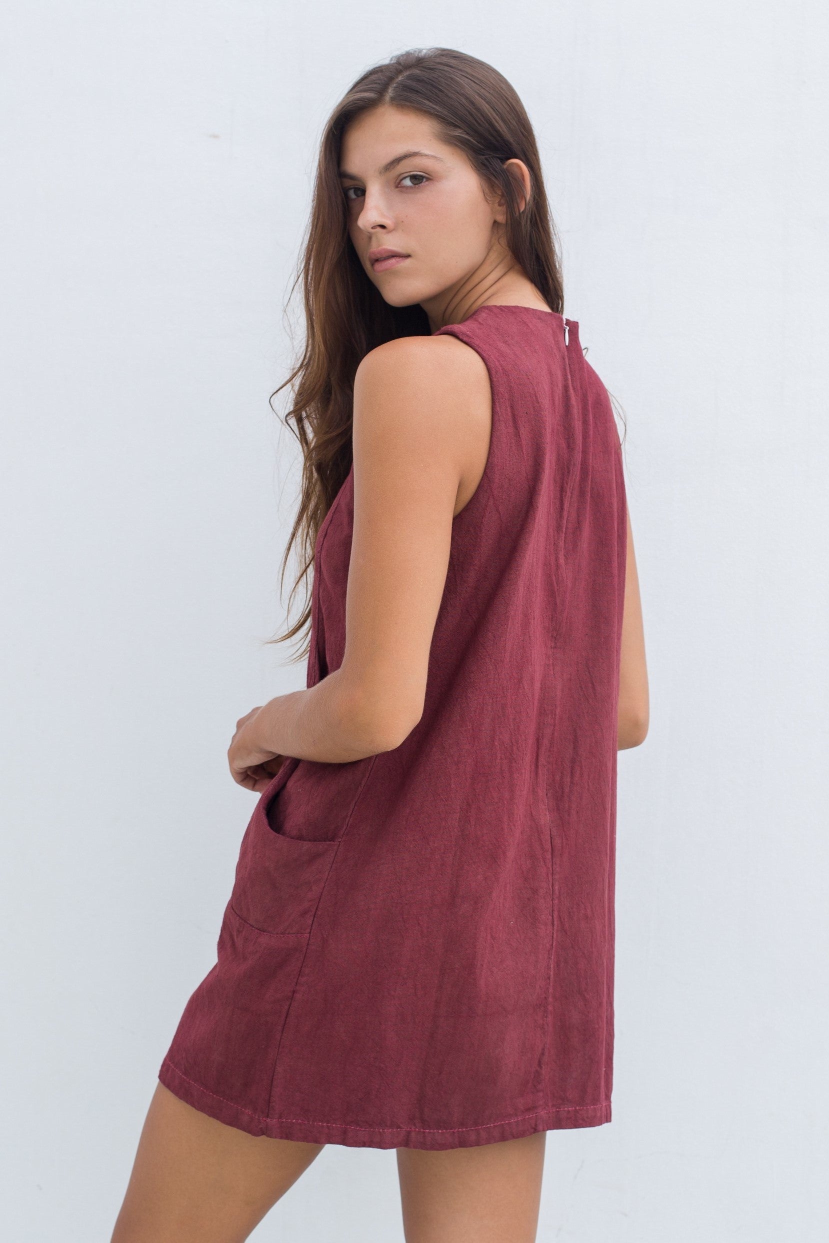 Retro dress cotton burgundy / chocolate / natural orange – Zenzen Bali